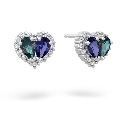 alexandrite-lab sapphire halo-heart earrings