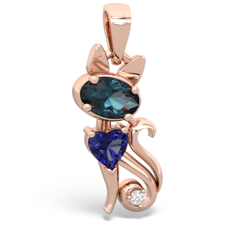 alexandrite-lab sapphire kitten pendant