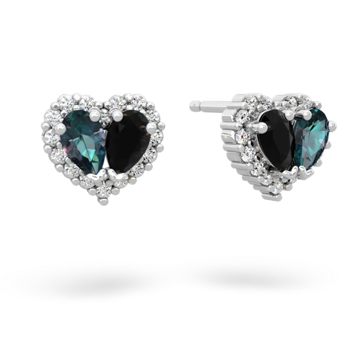 alexandrite-onyx halo-heart earrings