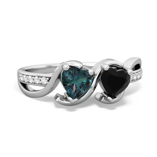 alexandrite-onyx double heart ring