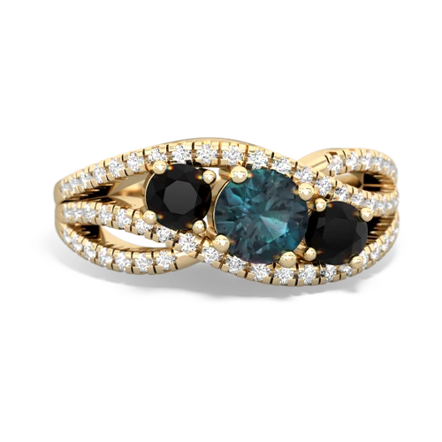 alexandrite-onyx three stone pave ring