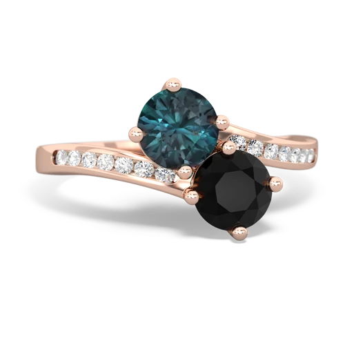 alexandrite-onyx two stone channel ring