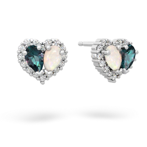alexandrite-opal halo-heart earrings