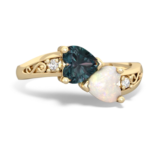 alexandrite-opal filligree ring