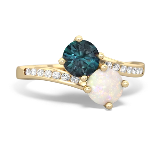 alexandrite-opal two stone channel ring