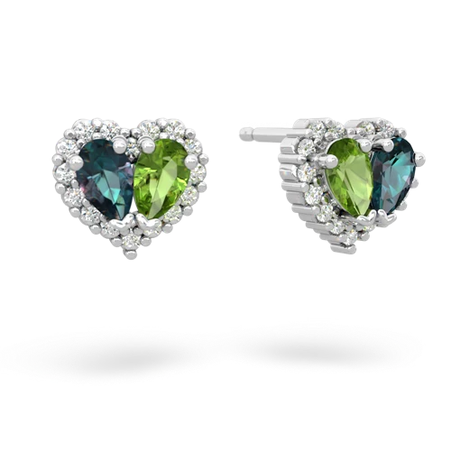 alexandrite-peridot halo-heart earrings