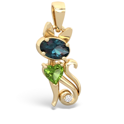 alexandrite-peridot kitten pendant