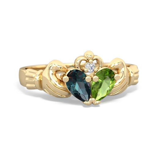 alexandrite-peridot claddagh ring