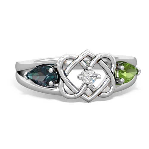 alexandrite-peridot double heart ring