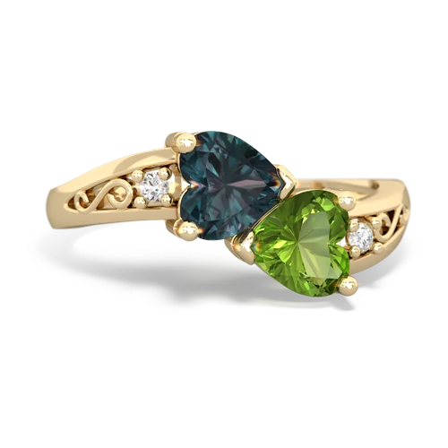 alexandrite-peridot filligree ring