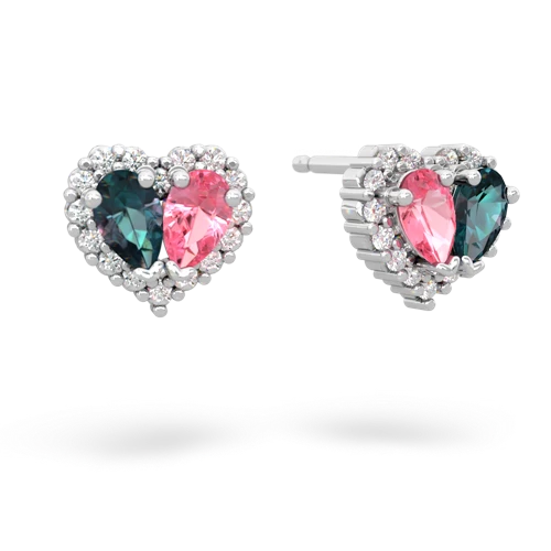 alexandrite-pink sapphire halo-heart earrings