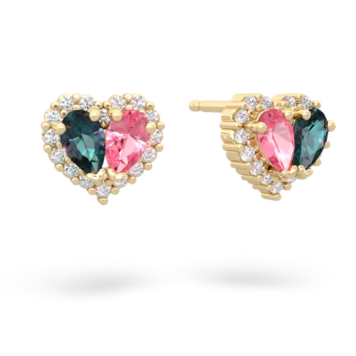 alexandrite-pink sapphire halo-heart earrings