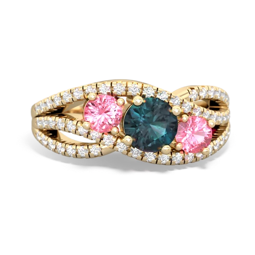 alexandrite-pink sapphire three stone pave ring