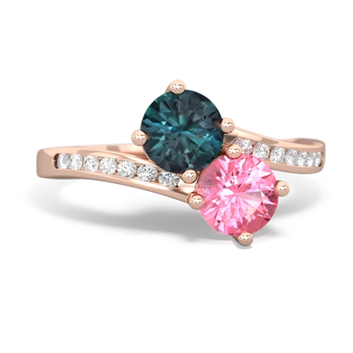 alexandrite-pink sapphire two stone channel ring