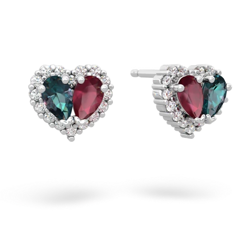 alexandrite-ruby halo-heart earrings