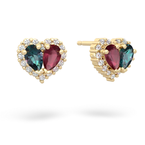 alexandrite-ruby halo-heart earrings