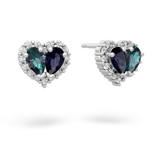 alexandrite-sapphire halo-heart earrings