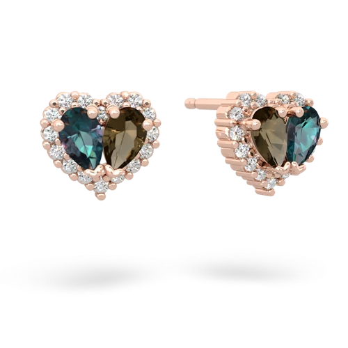 alexandrite-smoky quartz halo-heart earrings