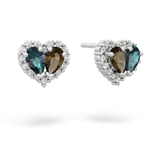 alexandrite-smoky quartz halo-heart earrings