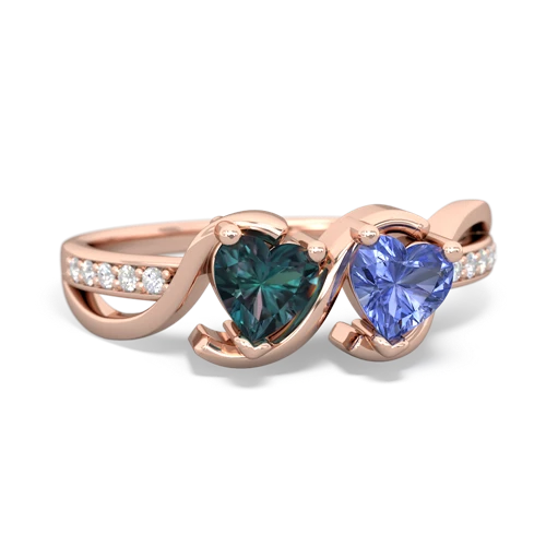 alexandrite-tanzanite double heart ring