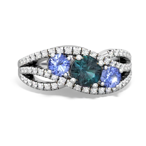 alexandrite-tanzanite three stone pave ring