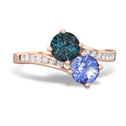 alexandrite-tanzanite two stone channel ring