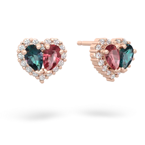 alexandrite-tourmaline halo-heart earrings