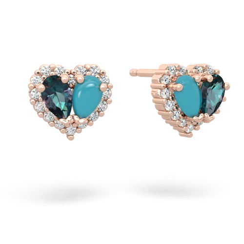 alexandrite-turquoise halo-heart earrings