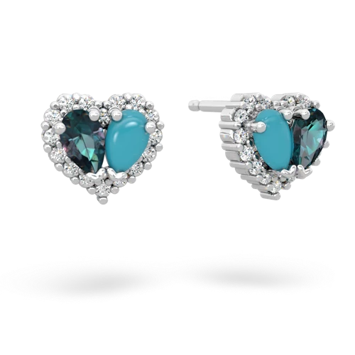 alexandrite-turquoise halo-heart earrings