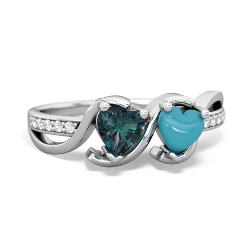 alexandrite-turquoise double heart ring