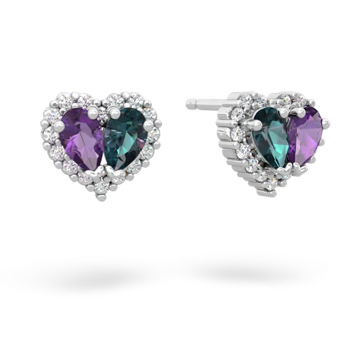 amethyst-alexandrite halo-heart earrings