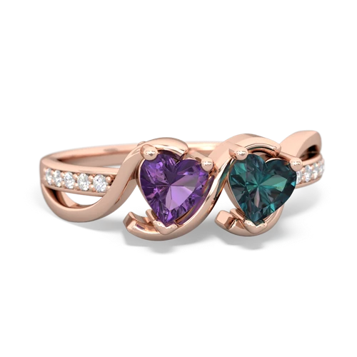 amethyst-alexandrite double heart ring