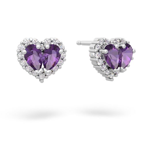 amethyst-amethyst halo-heart earrings