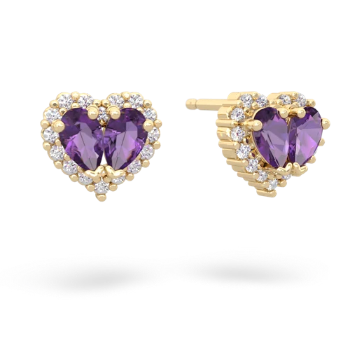 amethyst-amethyst halo-heart earrings