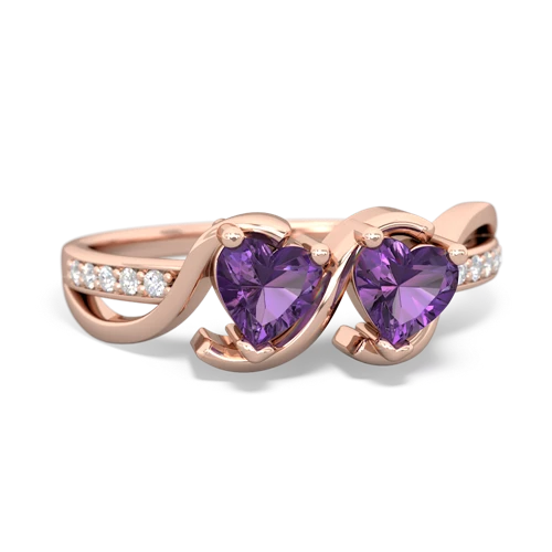 amethyst-amethyst double heart ring