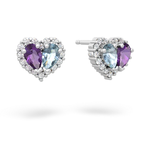 amethyst-aquamarine halo-heart earrings