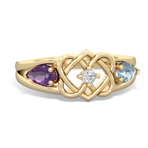 amethyst-aquamarine double heart ring