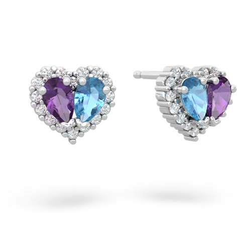 amethyst-blue topaz halo-heart earrings
