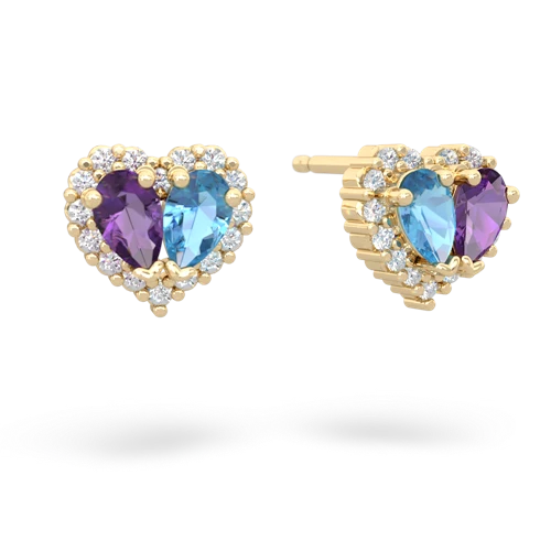 amethyst-blue topaz halo-heart earrings