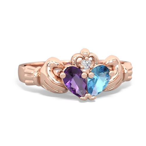 amethyst-blue topaz claddagh ring