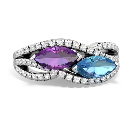 amethyst-blue topaz double heart ring