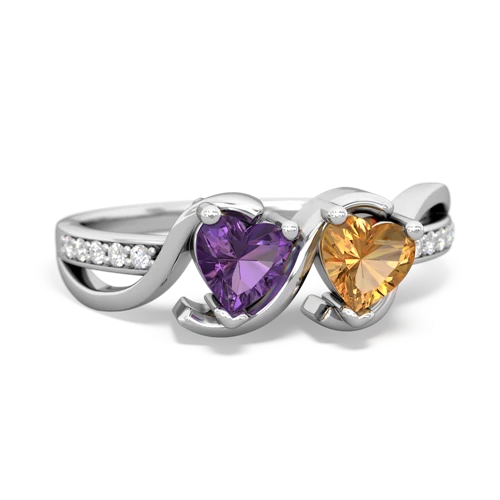 amethyst-citrine double heart ring