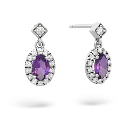 amethyst halo drop earrings