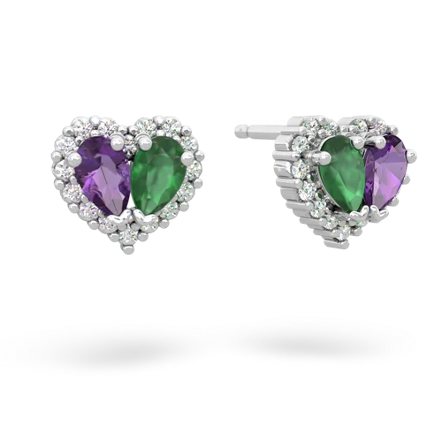 amethyst-emerald halo-heart earrings