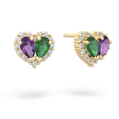 amethyst-emerald halo-heart earrings