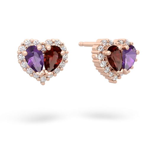 amethyst-garnet halo-heart earrings