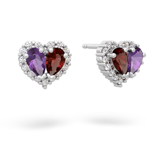 amethyst-garnet halo-heart earrings