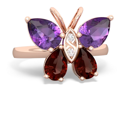 amethyst-garnet butterfly ring