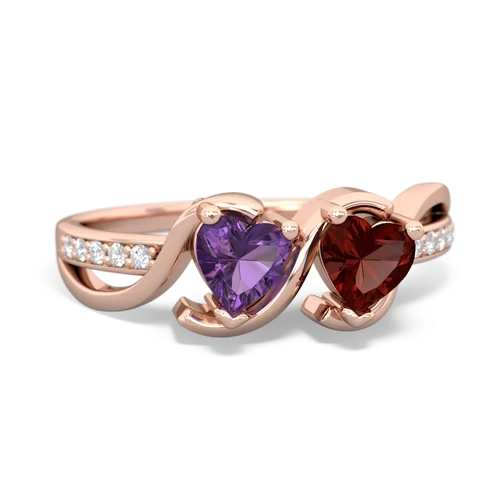 amethyst-garnet double heart ring