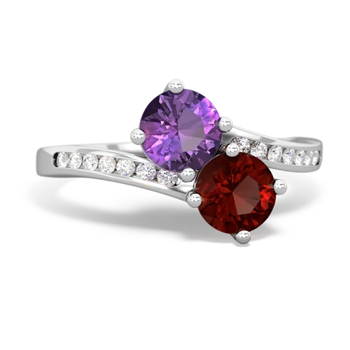 amethyst-garnet two stone channel ring